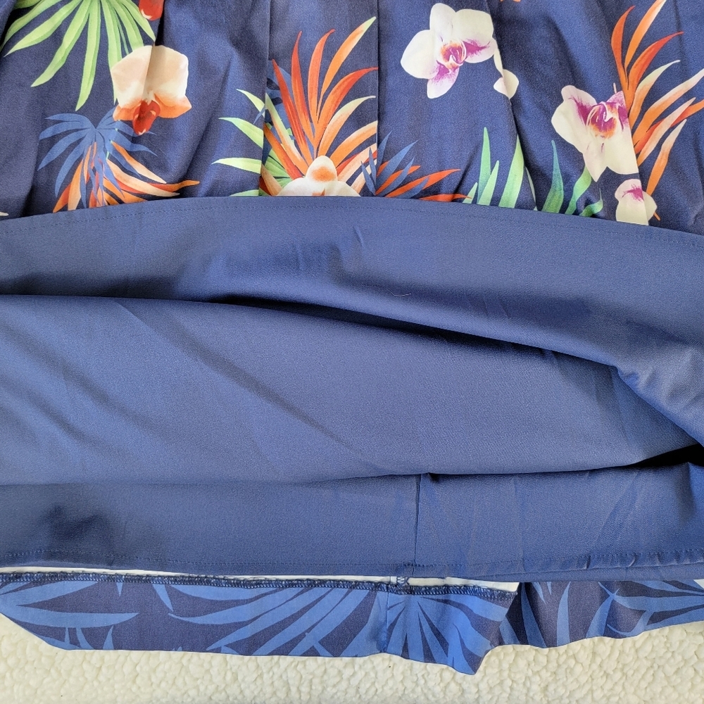 Talbots Tropical Print Sleeveless Lined A Line Dress Blue Orange Pleated Size 8 - Picture 11 of 15